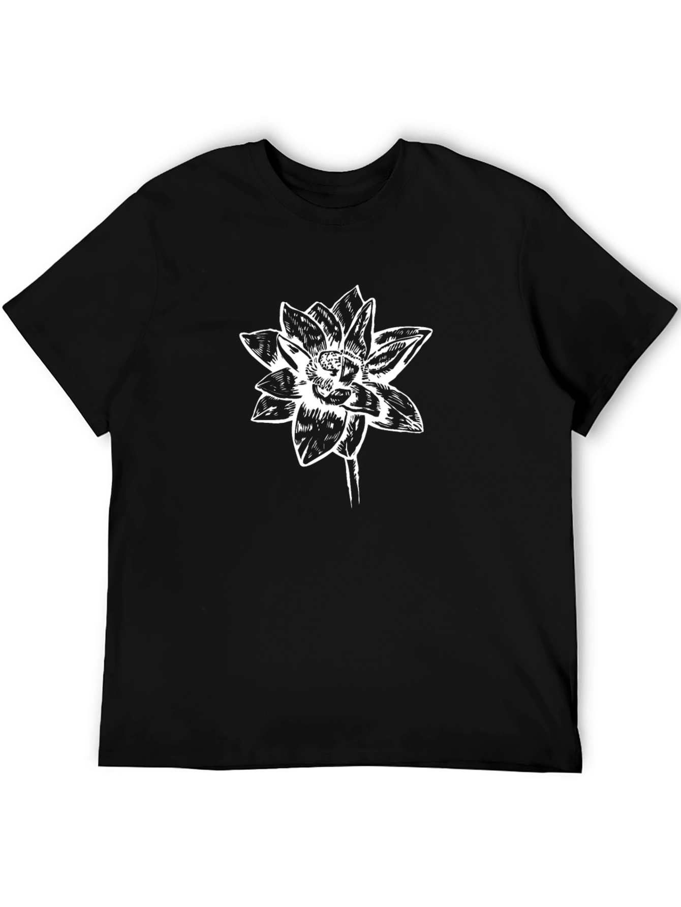 Black Tee with Lotus Flower Graphic