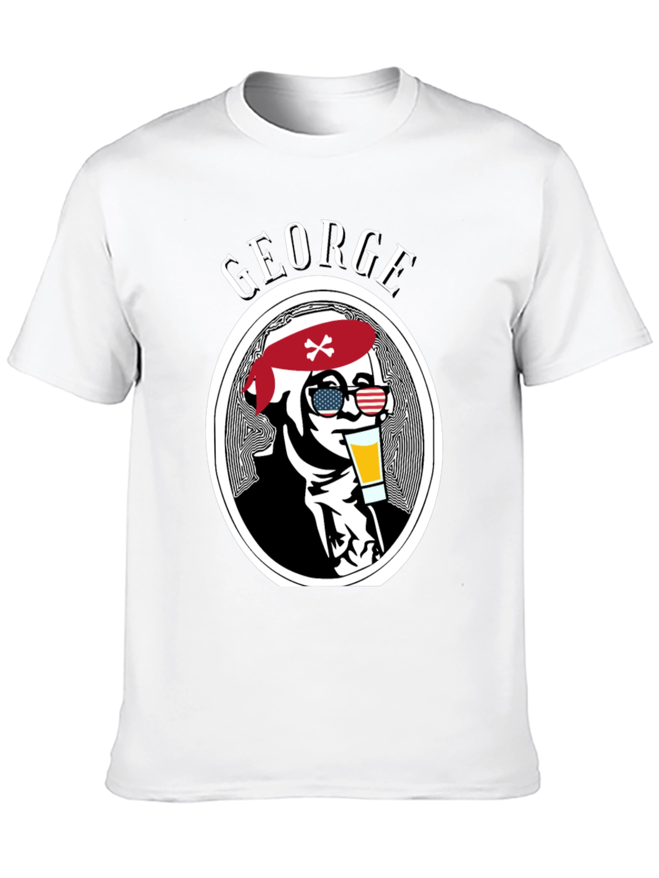 George T-Shirt: Patriotic Skull Drinking Beer