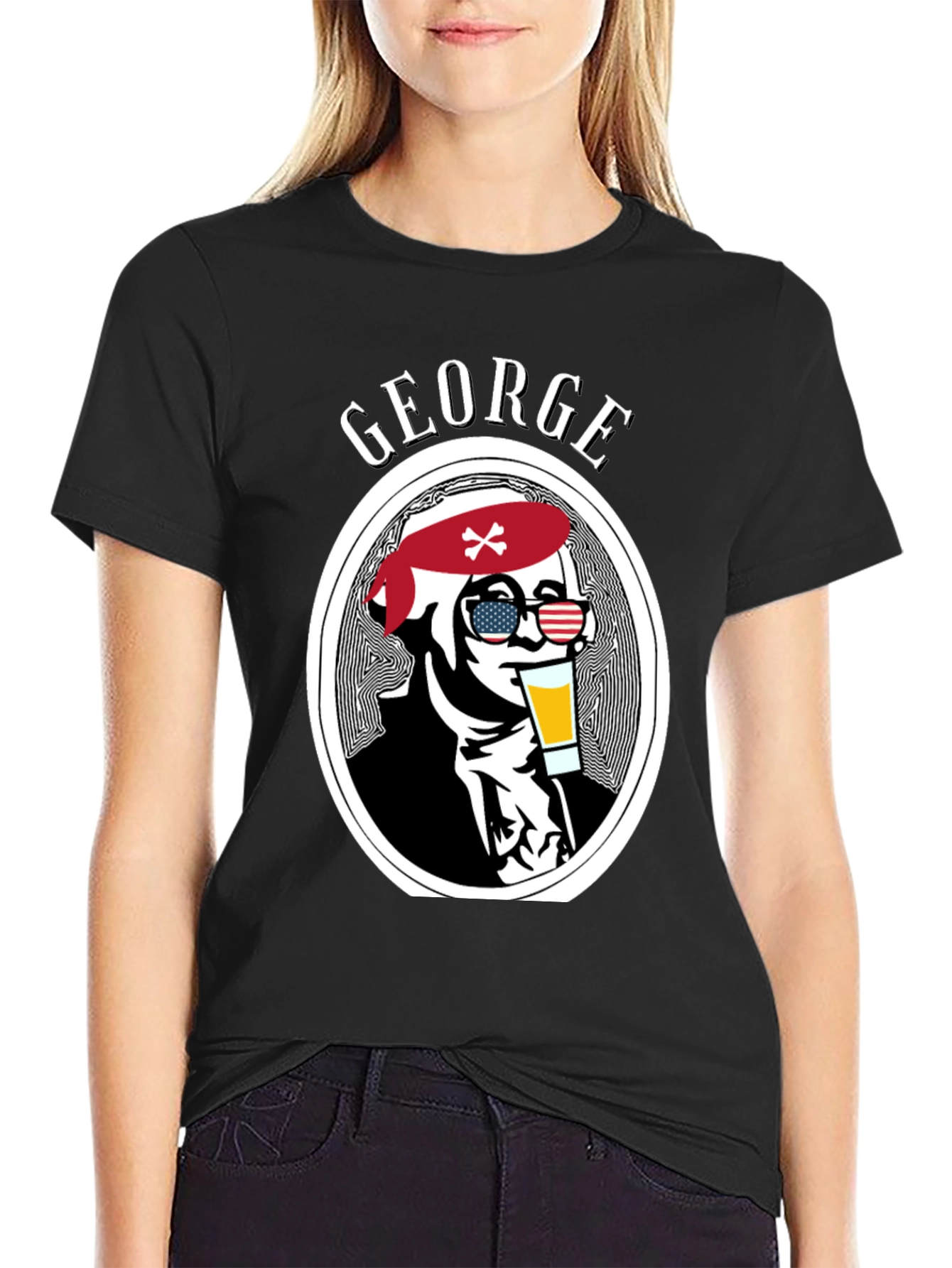 George T-Shirt: Patriotic Skull Drinking Beer