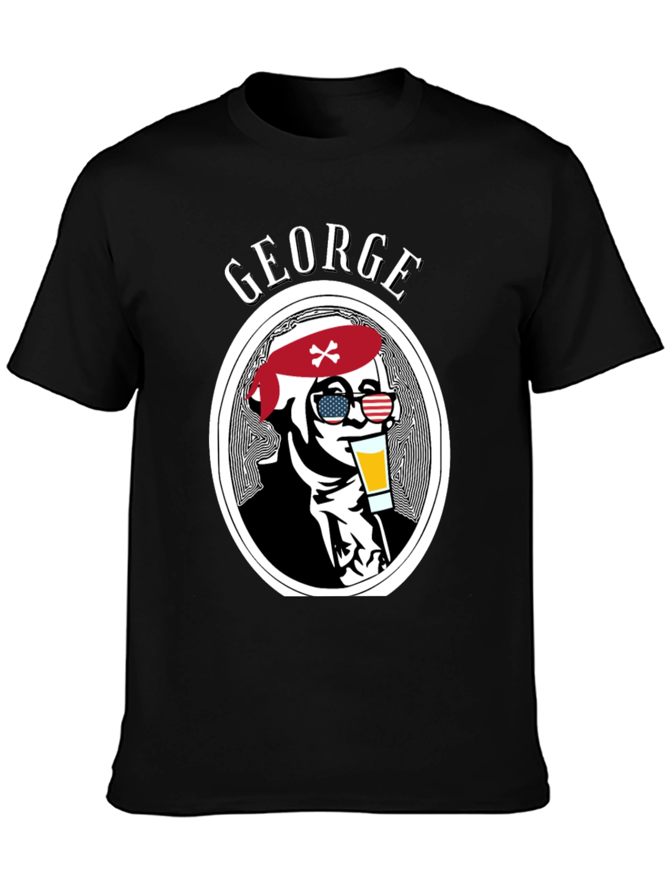 George T-Shirt: Patriotic Skull Drinking Beer