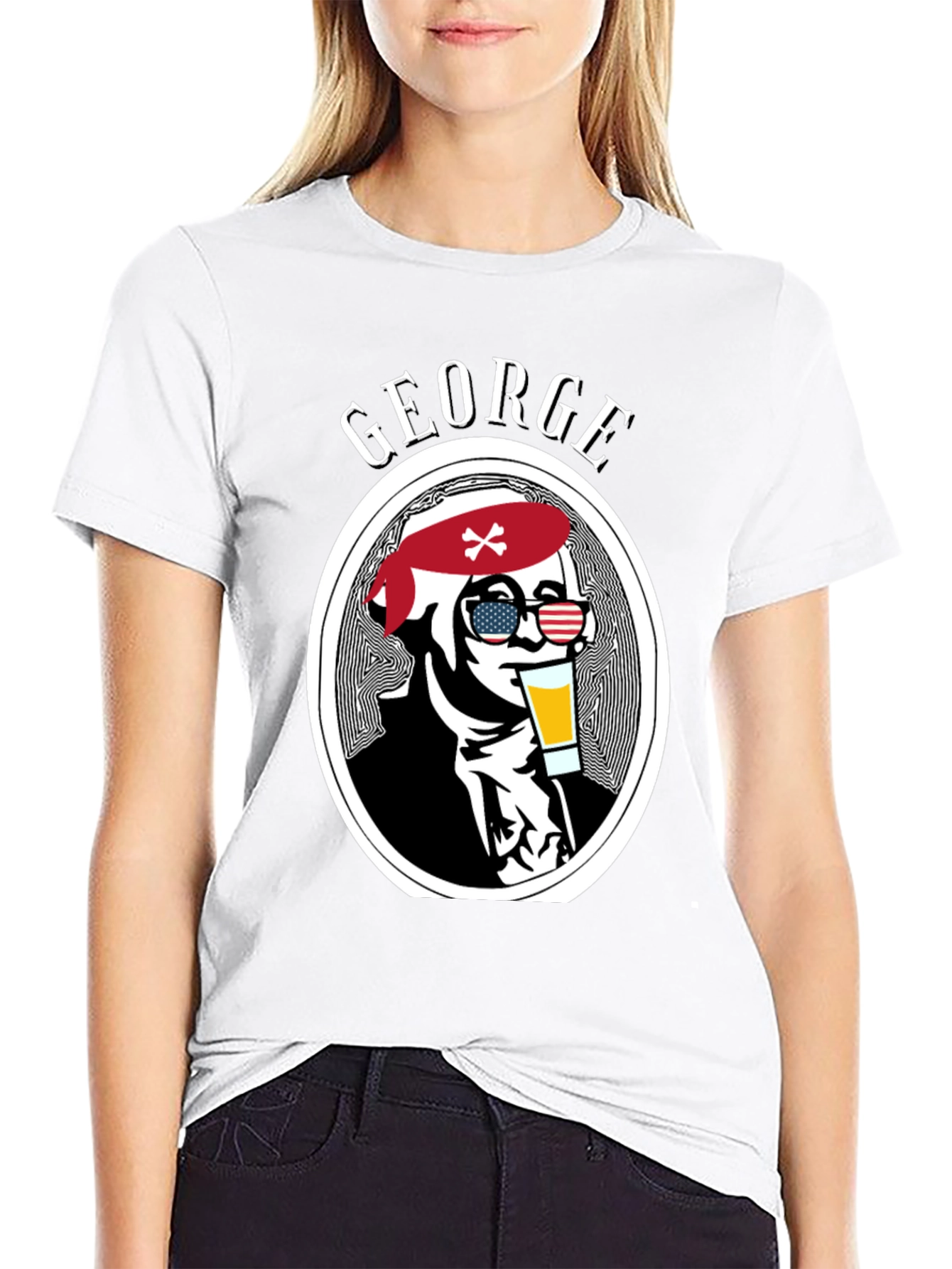 George T-Shirt: Patriotic Skull Drinking Beer