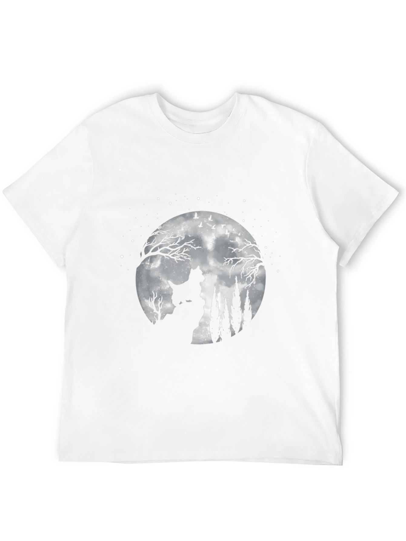 Dog Moon Scene Graphic Tee - Black Cotton T-Shirt