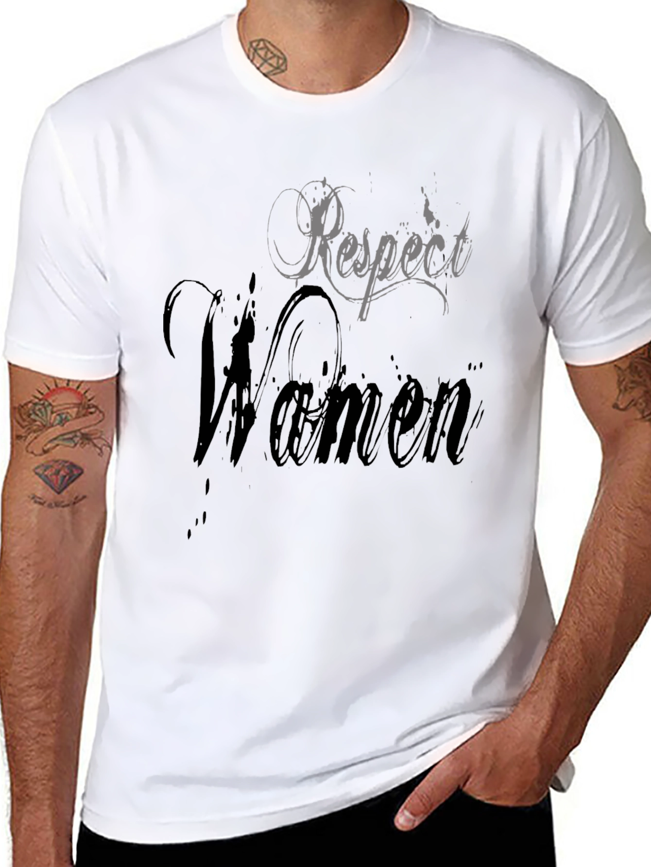 Respect Women Graphic Tee - Stylish Mens Black T-Shirt