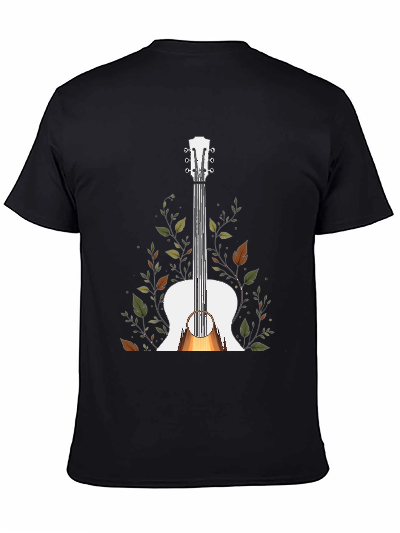 Guitar & Foliage Graphic T-Shirt - Black