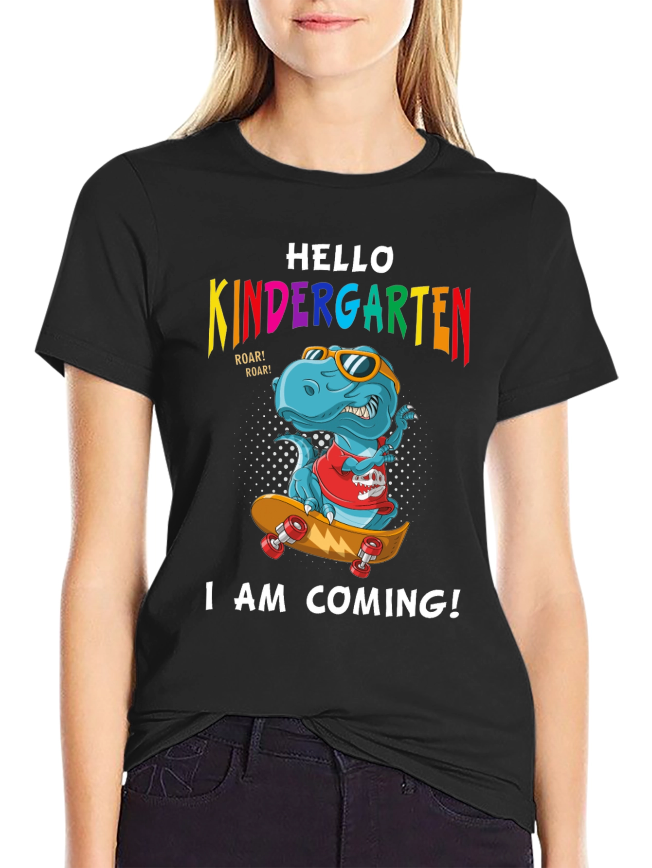 Hello Kindergarten Dinosaur Skateboard T-Shirt