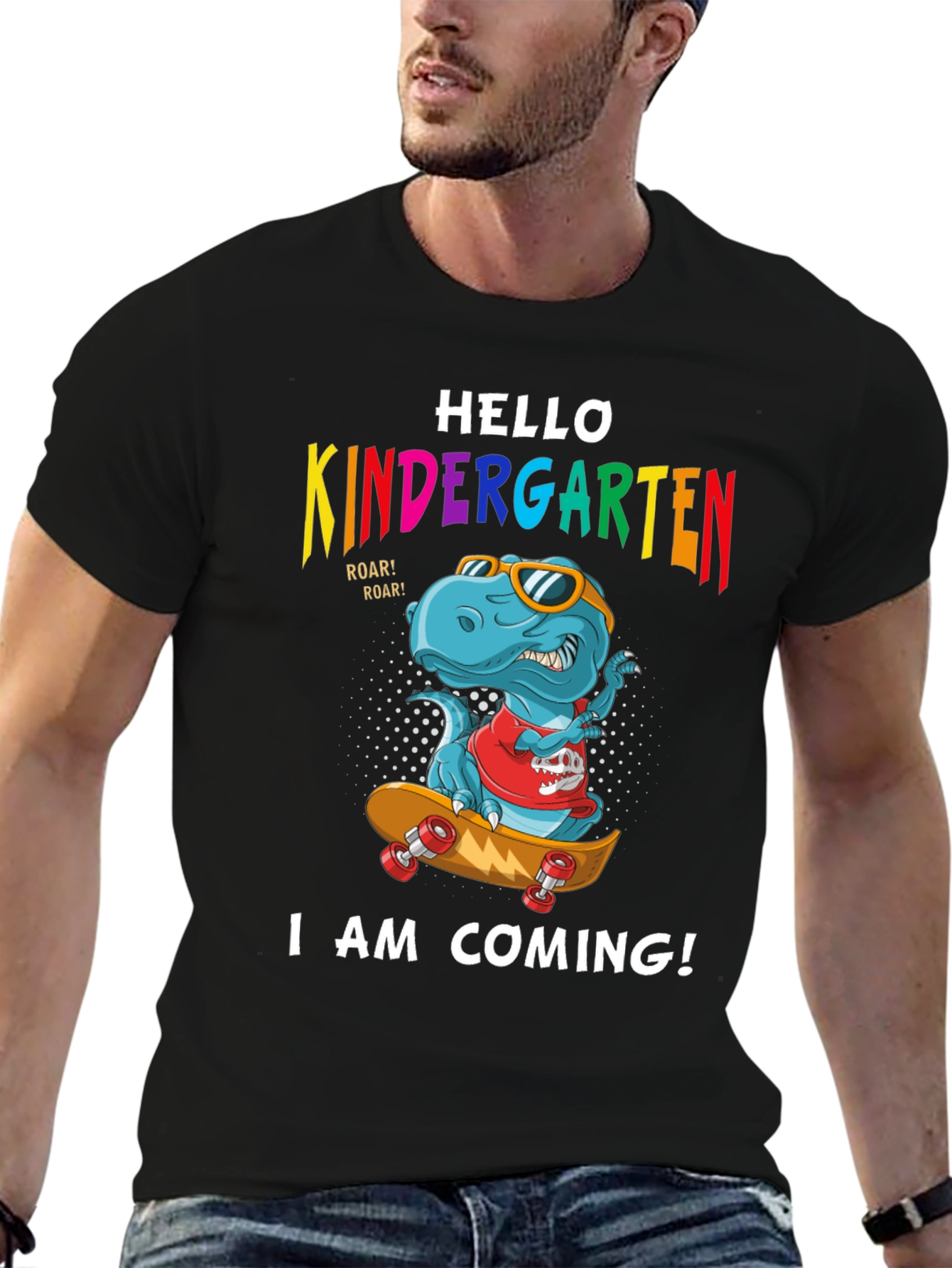 Hello Kindergarten Dinosaur Skateboard T-Shirt