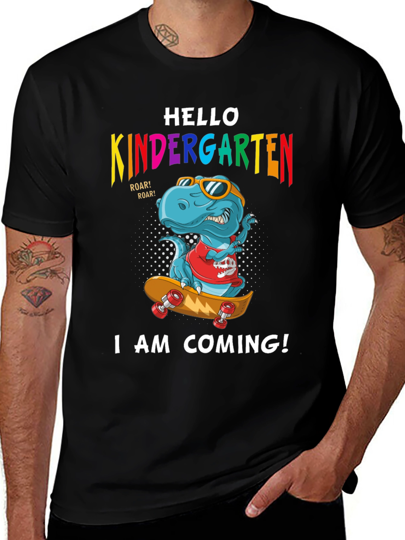 Hello Kindergarten Dinosaur Skateboard T-Shirt