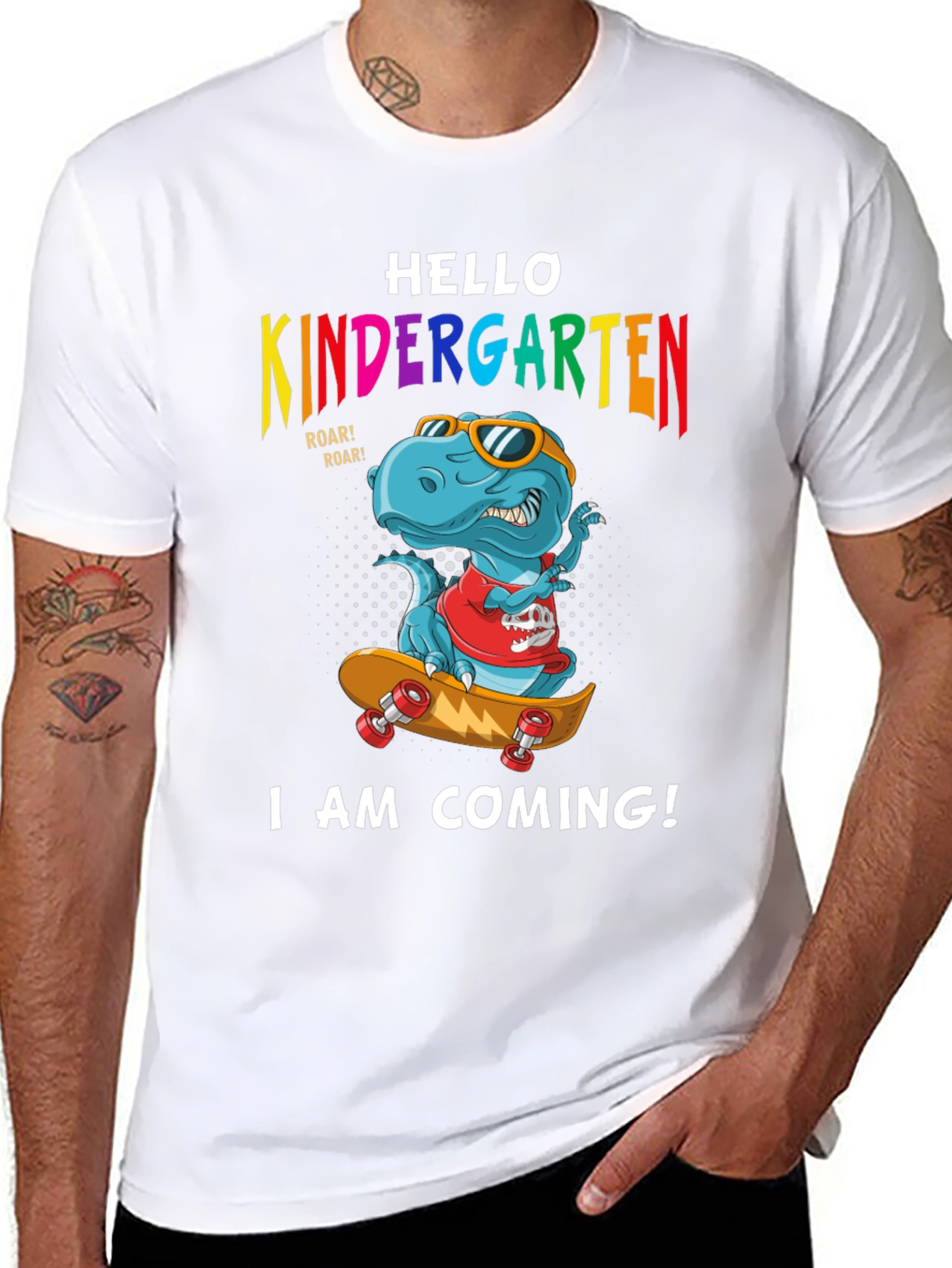Hello Kindergarten Dinosaur Skateboard T-Shirt