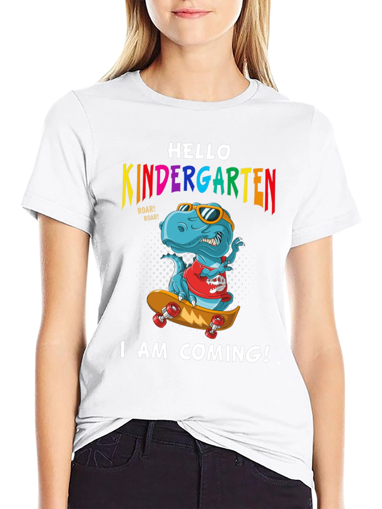 Hello Kindergarten Dinosaur Skateboard T-Shirt