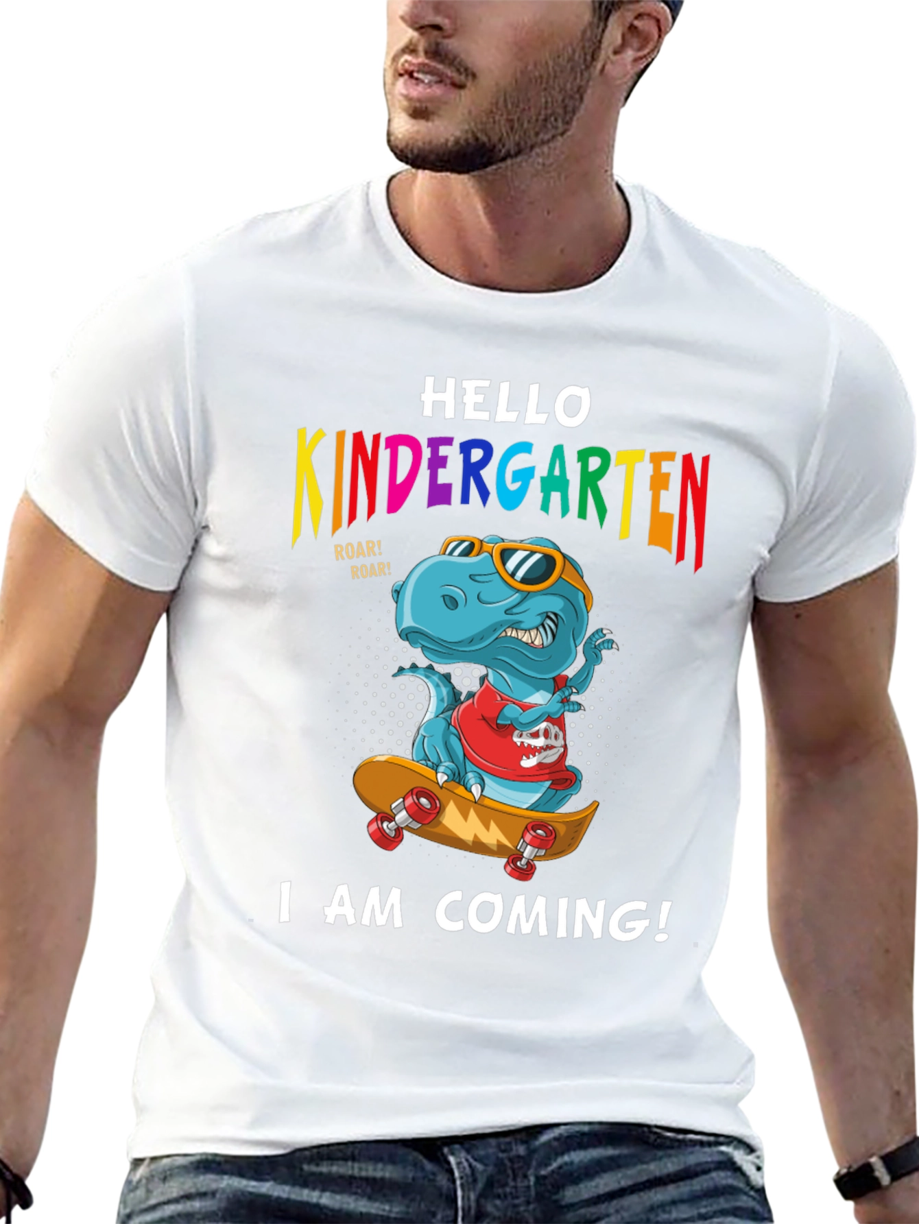 Hello Kindergarten Dinosaur Skateboard T-Shirt