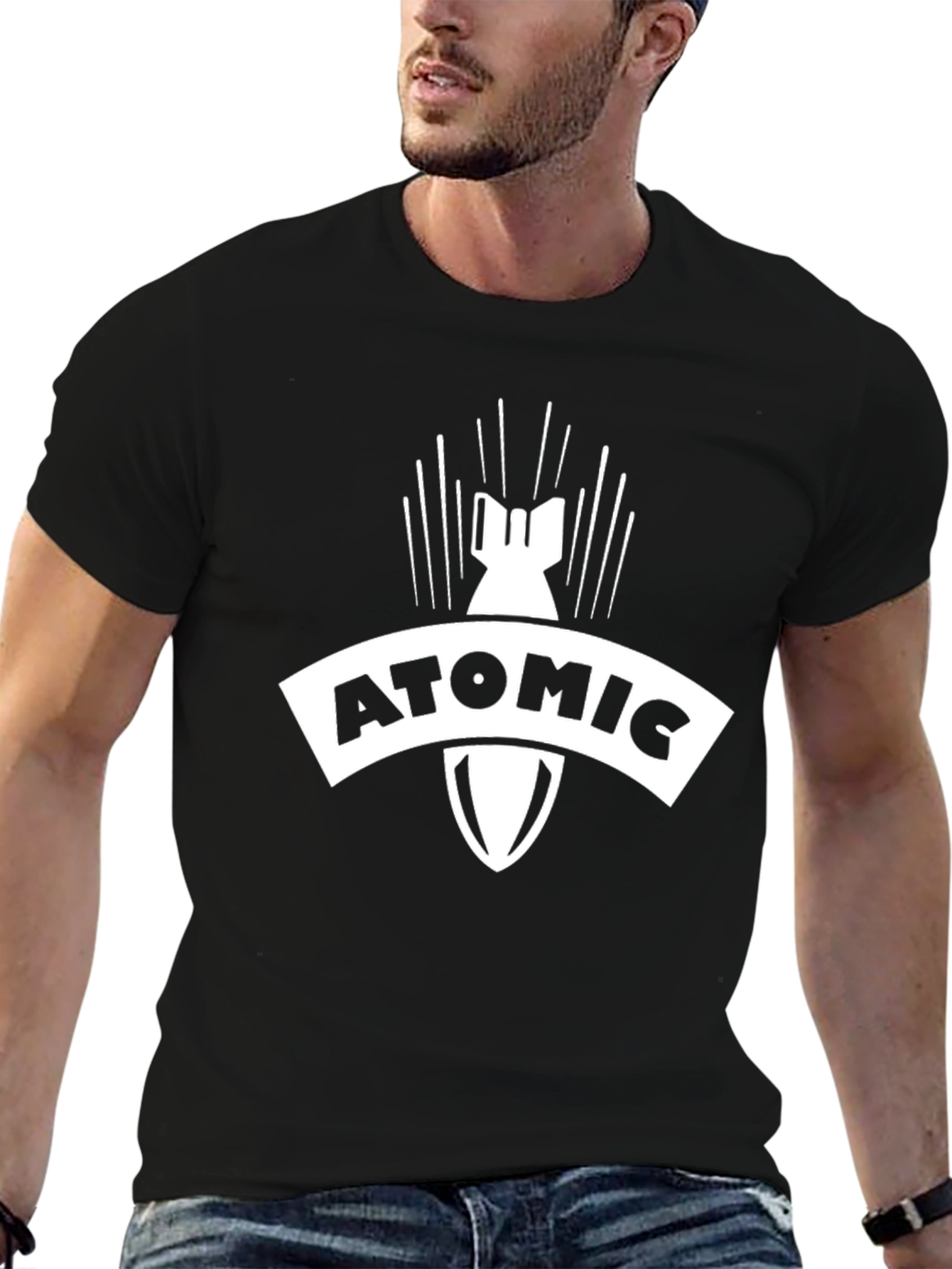 Atomic Bomb Graphic Tee - Black Cotton Casual Shirt