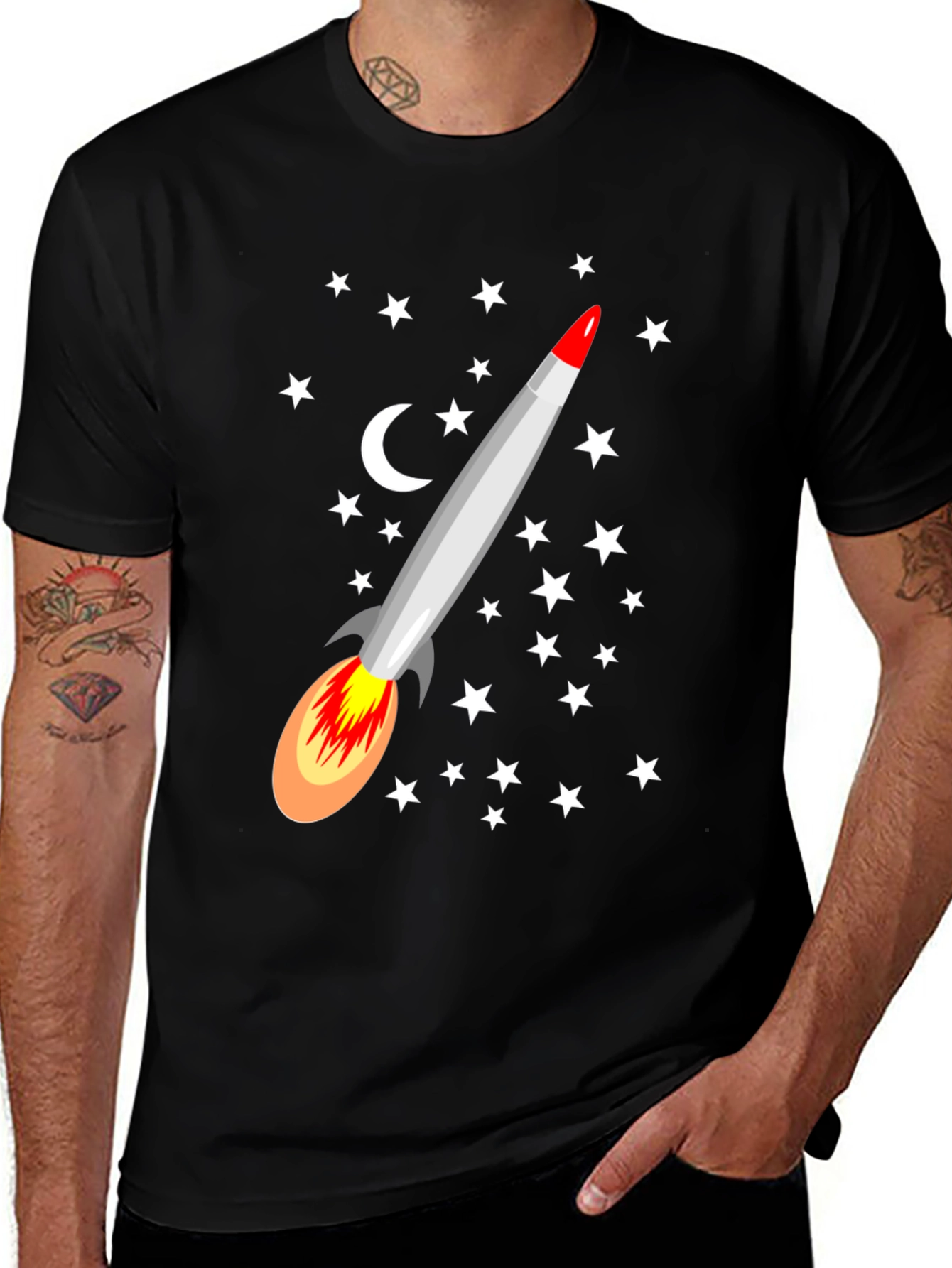 Rocket Starry Night Graphic T-Shirt