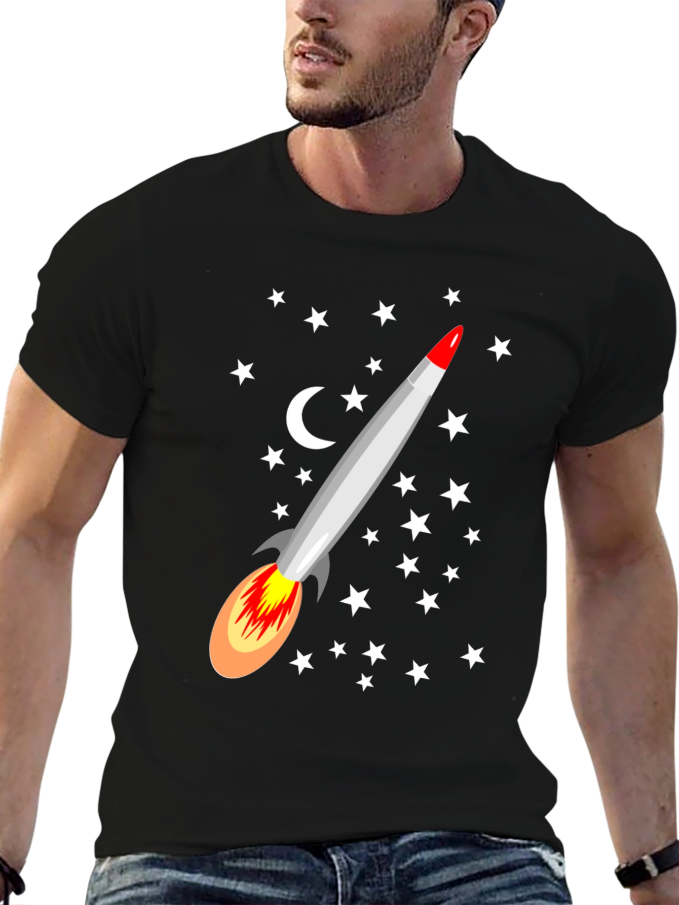 Rocket Starry Night Graphic T-Shirt