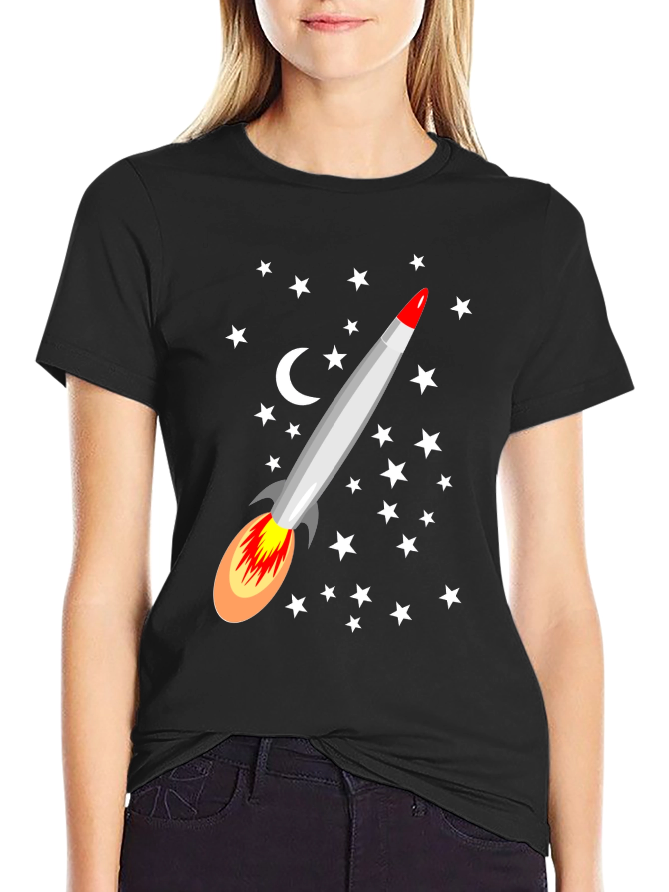 Rocket Starry Night Graphic T-Shirt