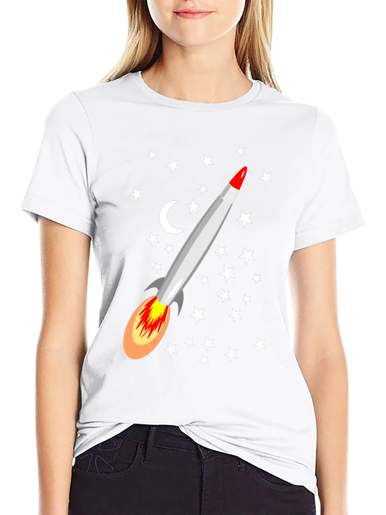 Rocket Starry Night Graphic T-Shirt