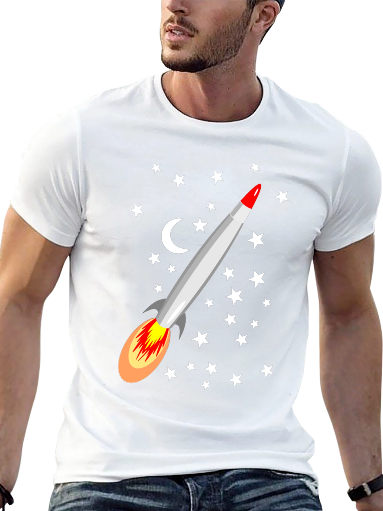 Rocket Starry Night Graphic T-Shirt