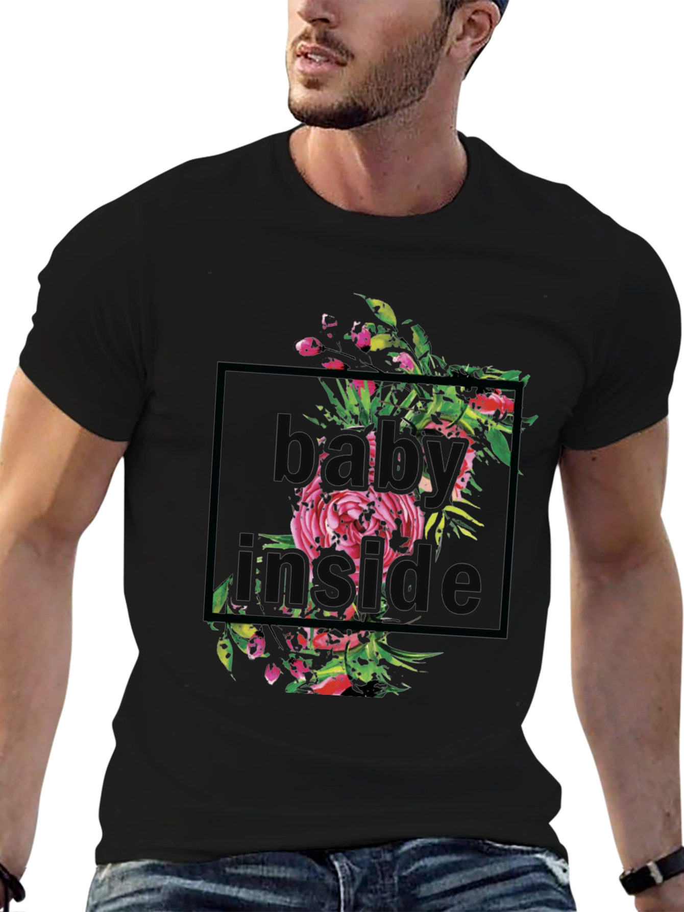 Floral Baby Inside Graphic T-Shirt - Black