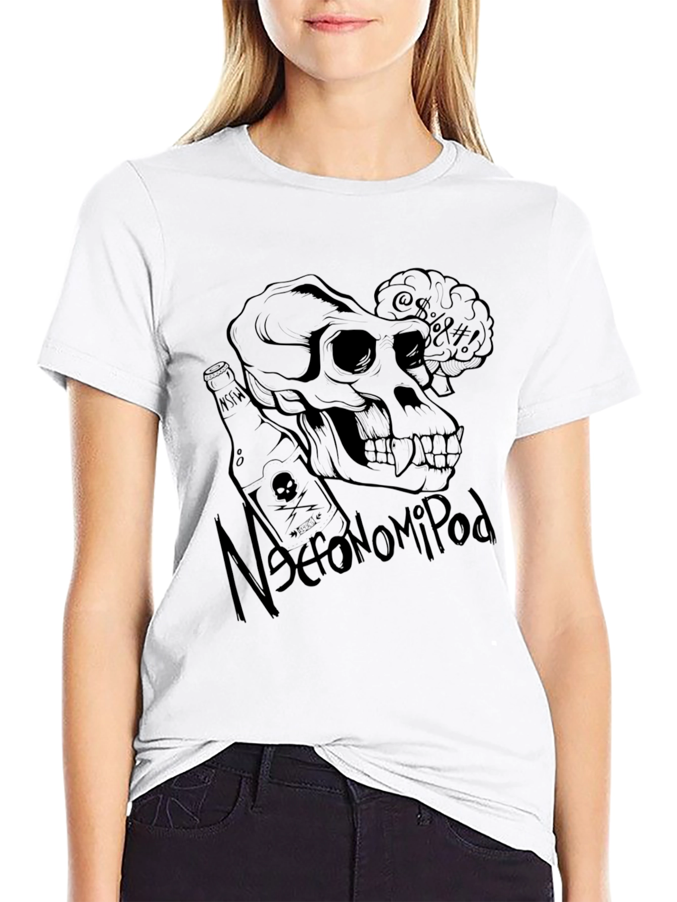 Black Necronomipod Skull Graphic T-Shirt