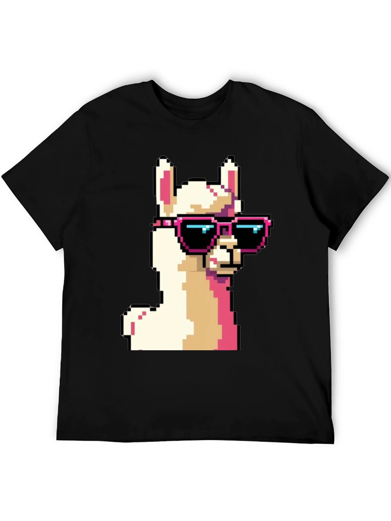 Cool Llama Pixel Art Black T-Shirt