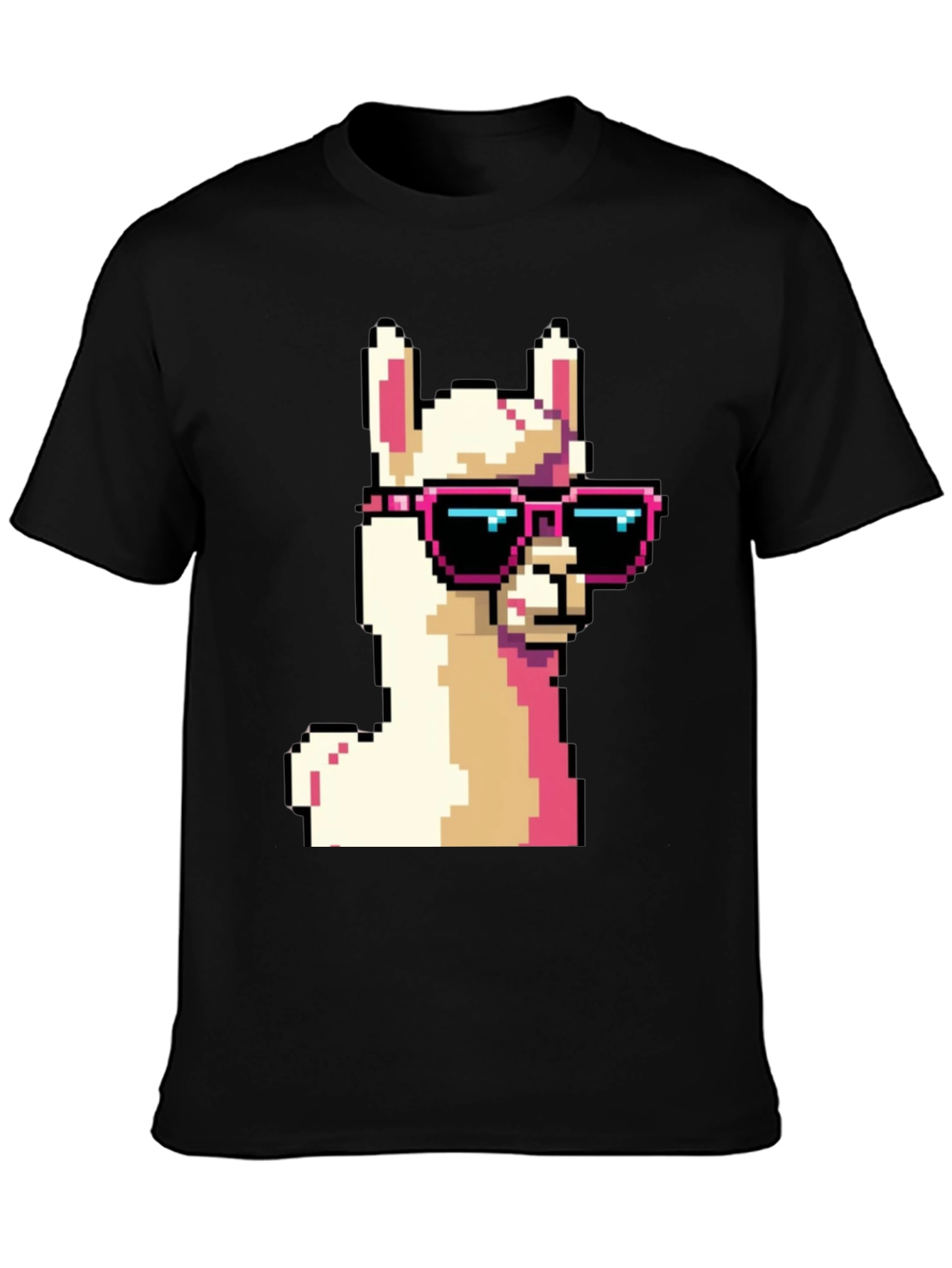 Cool Llama Pixel Art Black T-Shirt
