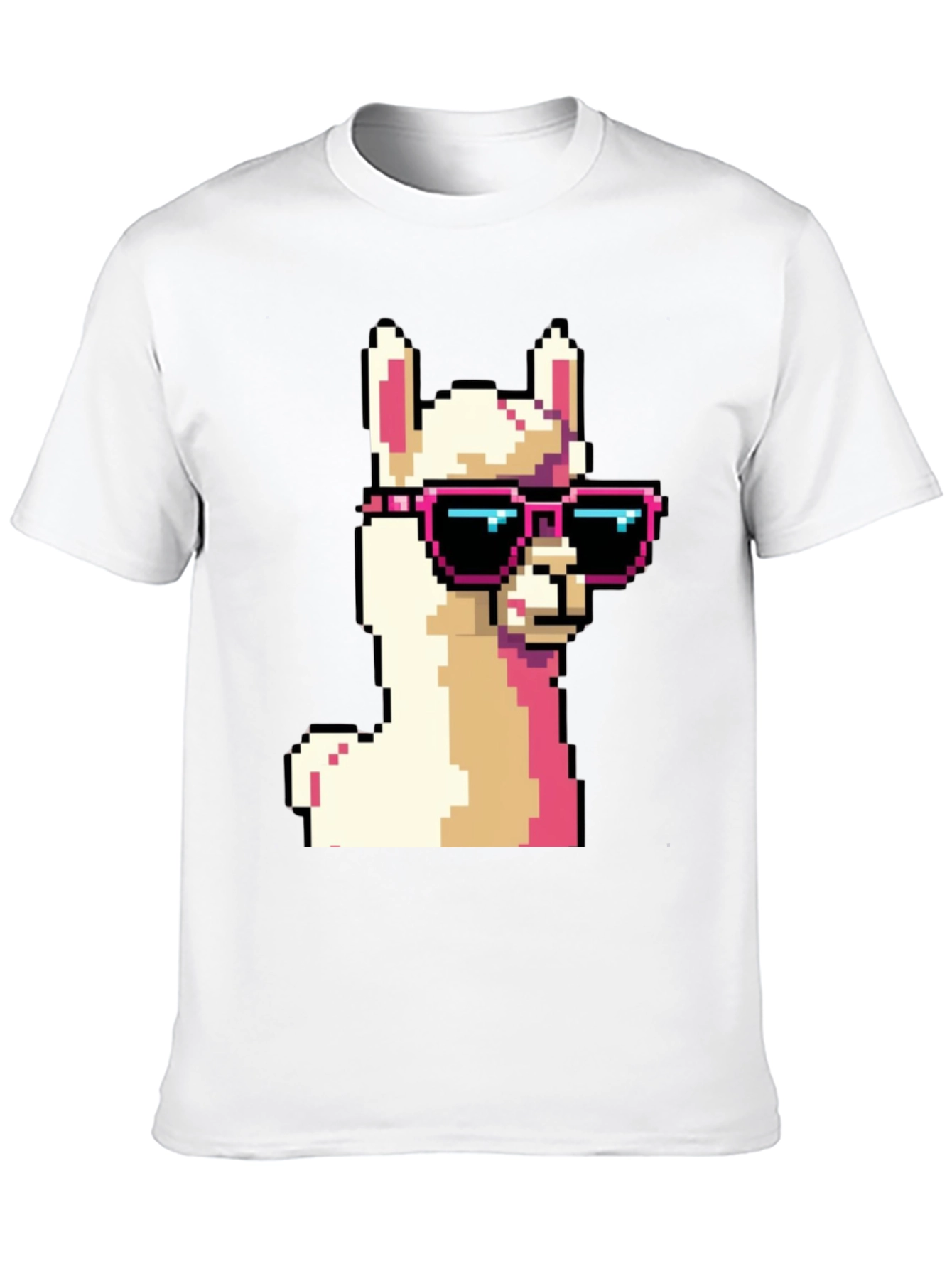 Cool Llama Pixel Art Black T-Shirt