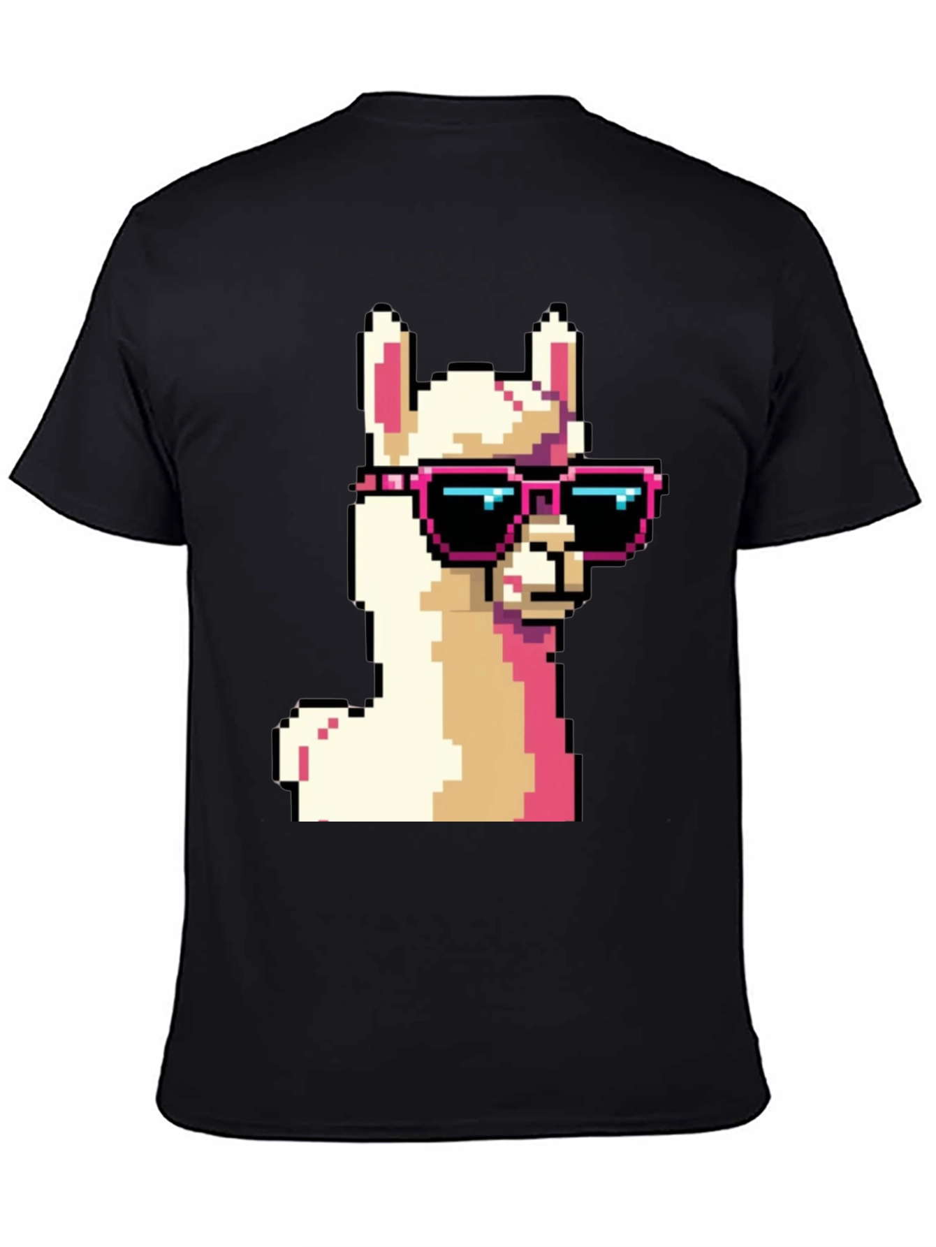 Cool Llama Pixel Art Black T-Shirt