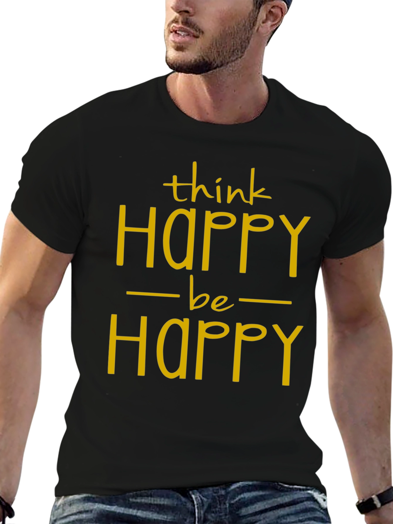 Think Happy Be Happy Graphic Tee - Black