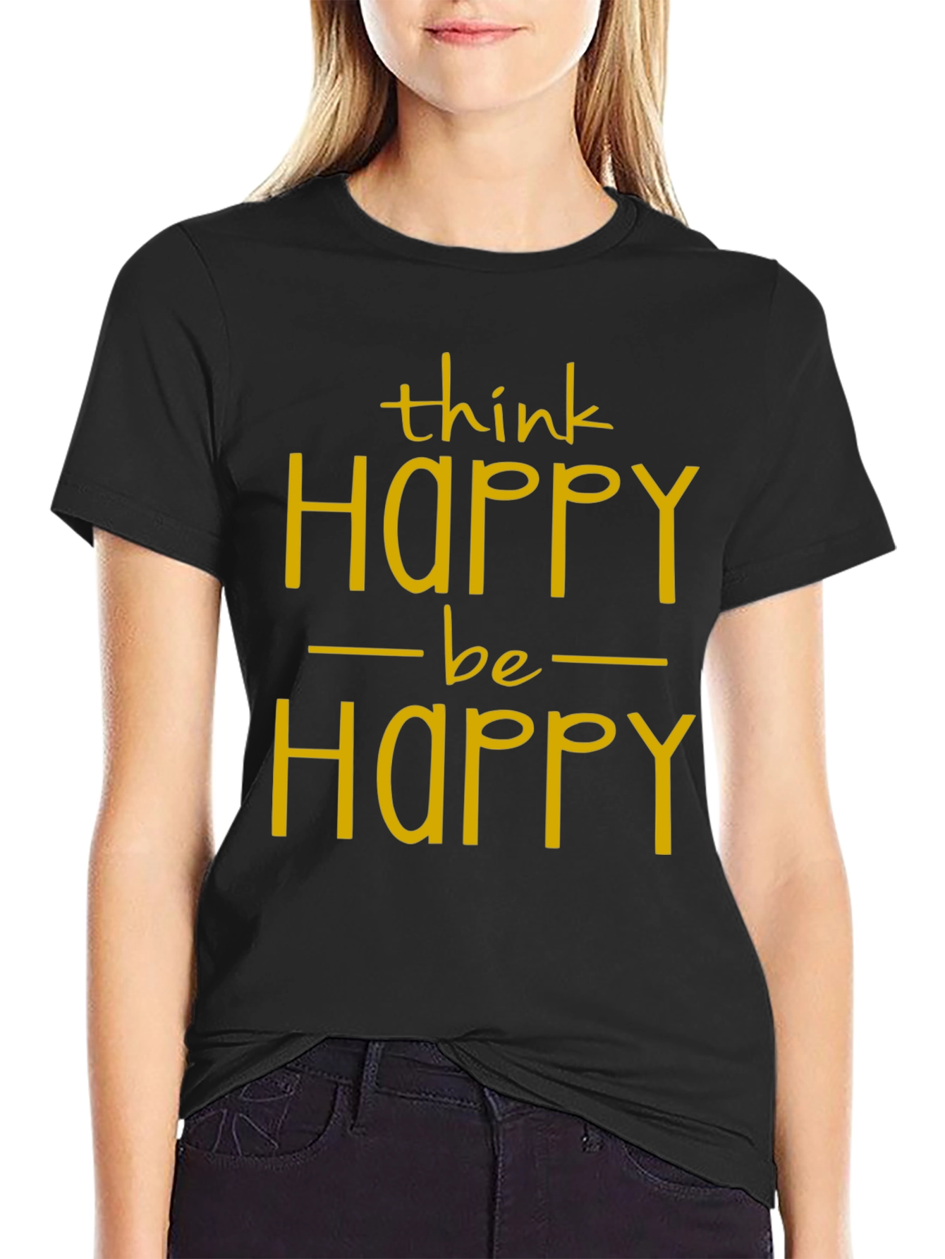 Think Happy Be Happy Graphic Tee - Black