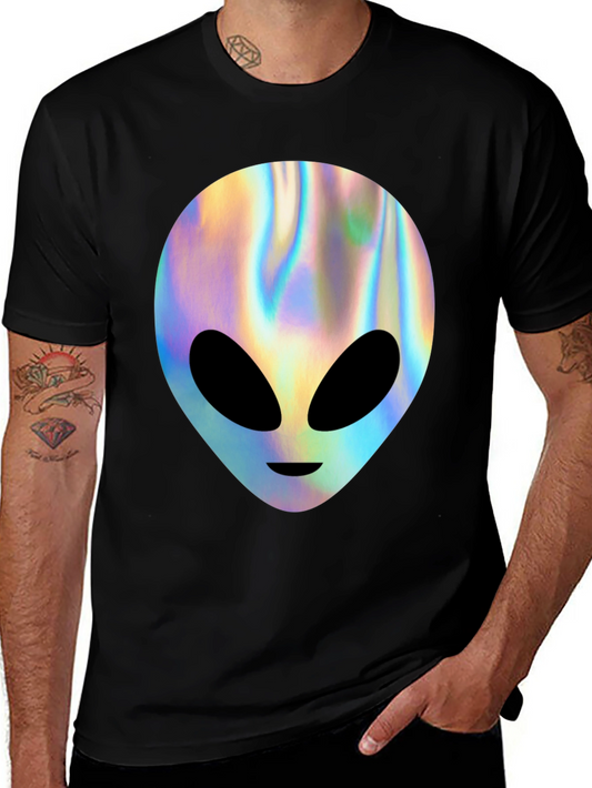 Holographic Alien Graphic T-Shirt - Trendy Outer Space Tee