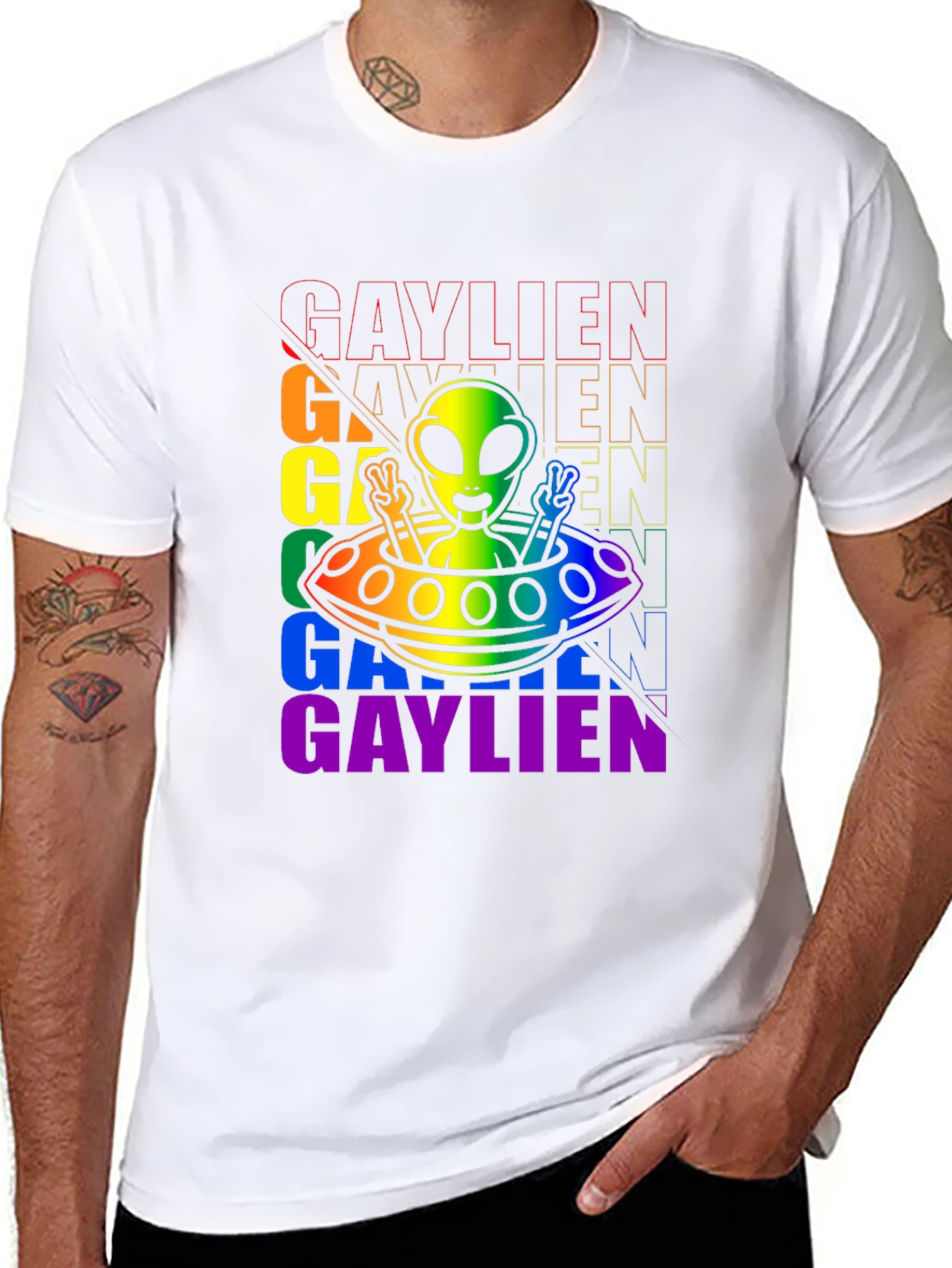 Gaylien Pride T-Shirt - UFO Alien Peace Sign