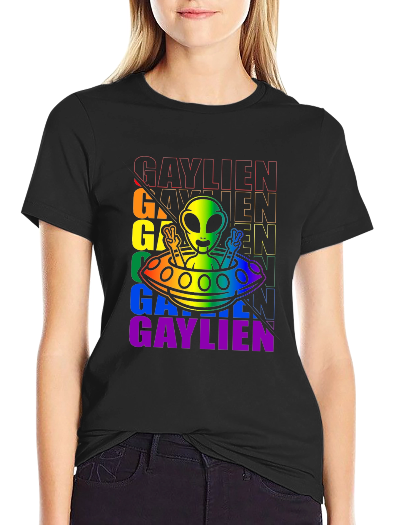 Gaylien Pride T-Shirt - UFO Alien Peace Sign
