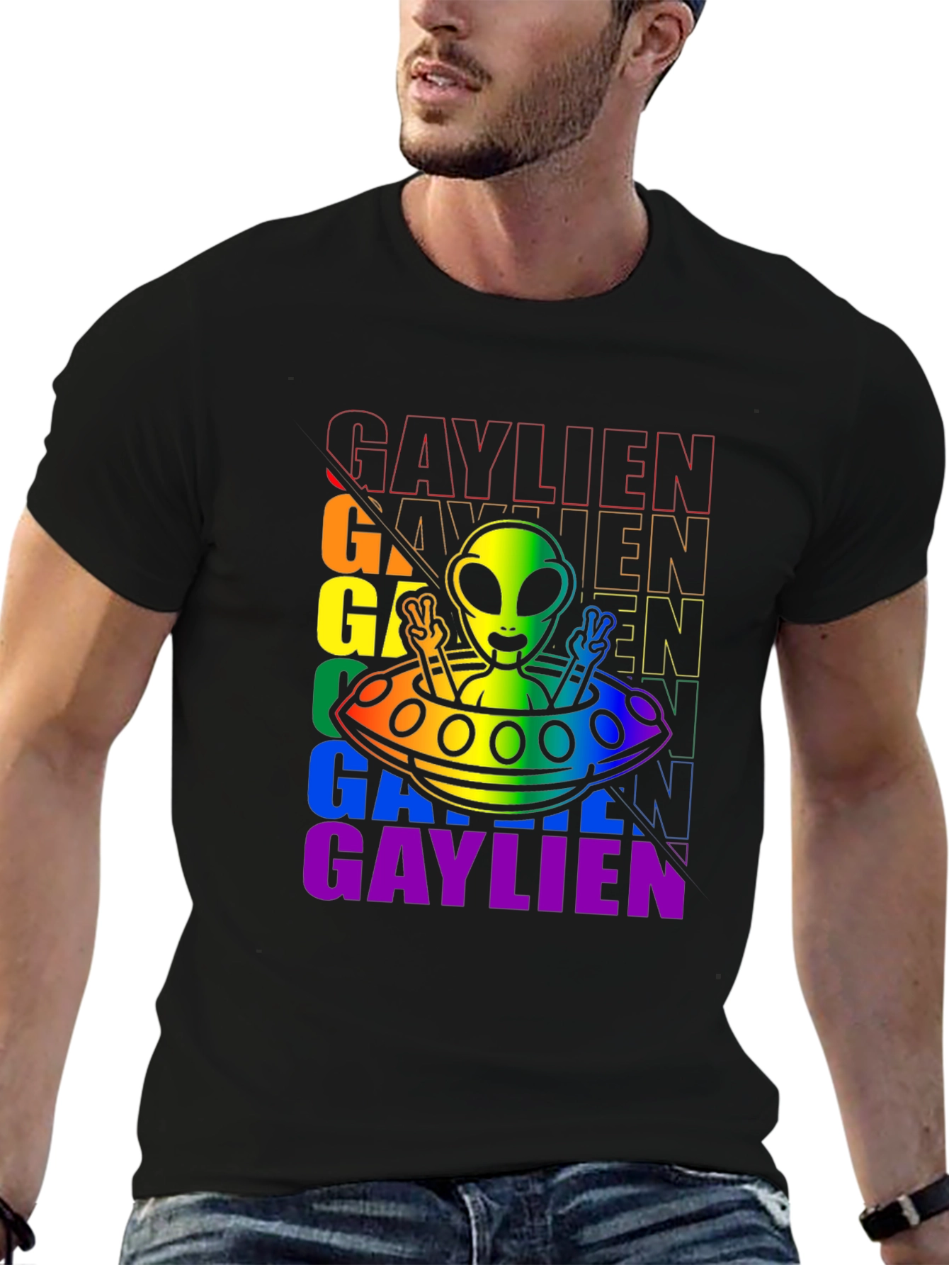 Gaylien Pride T-Shirt - UFO Alien Peace Sign