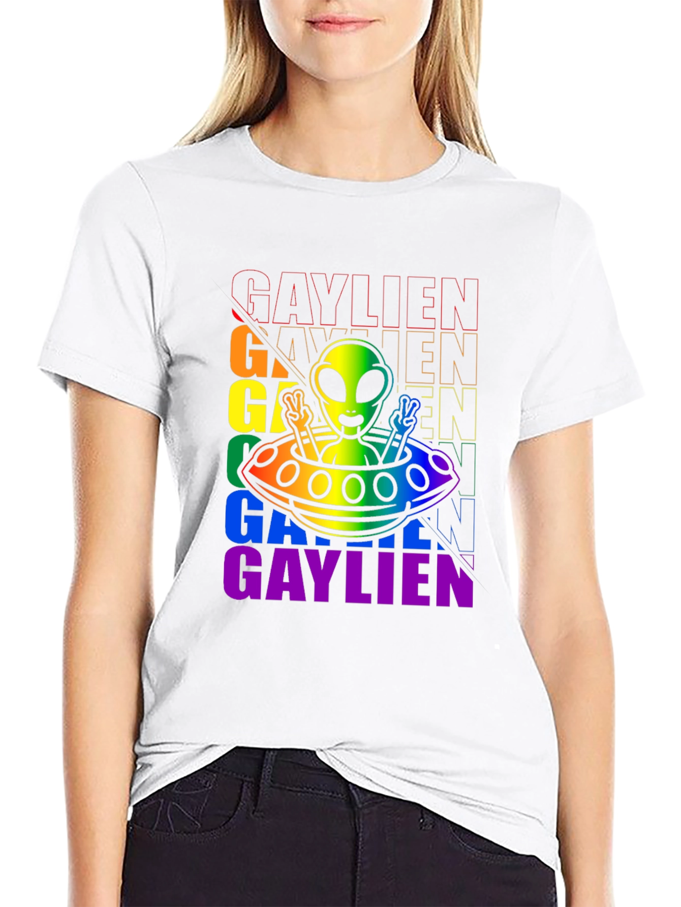 Gaylien Pride T-Shirt - UFO Alien Peace Sign