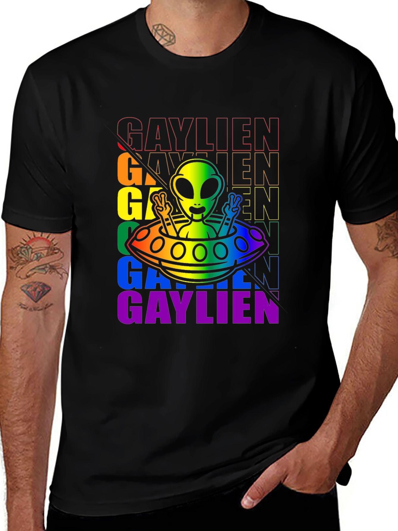 Gaylien Pride T-Shirt - UFO Alien Peace Sign