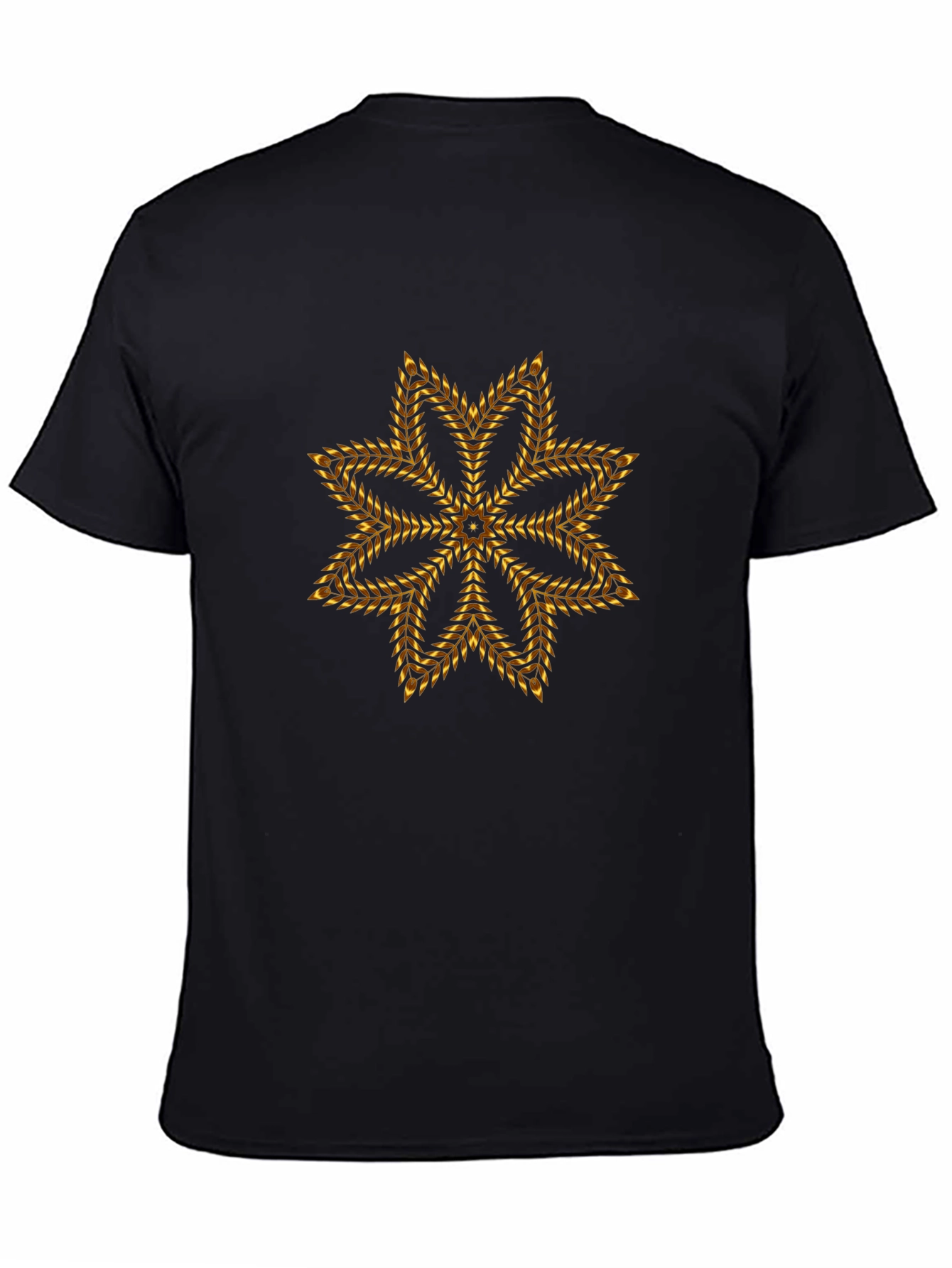 Geometric Gold Floral Star Black T-Shirt