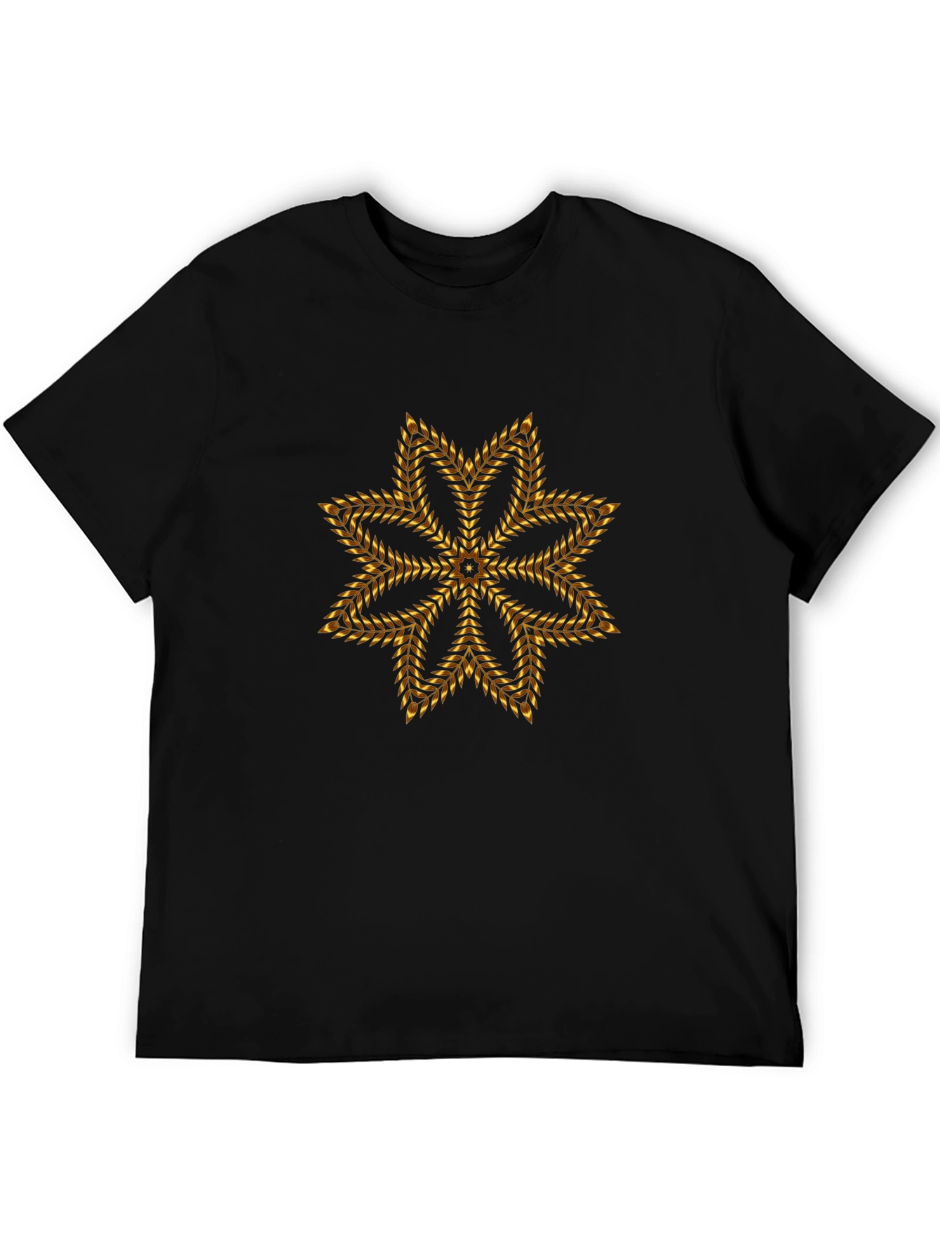 Geometric Gold Floral Star Black T-Shirt