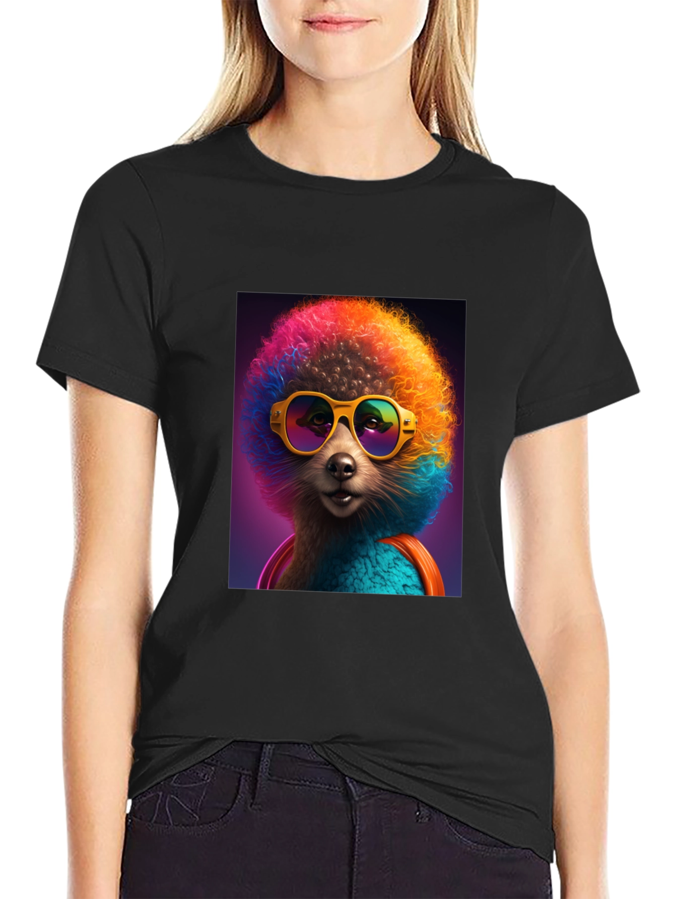 Funky Poodle Graphic Tee - Black Cotton T-Shirt
