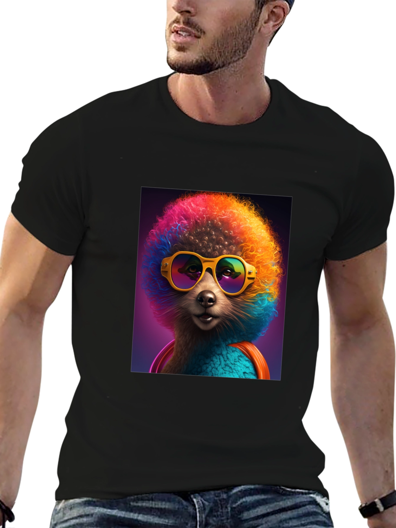 Funky Poodle Graphic Tee - Black Cotton T-Shirt