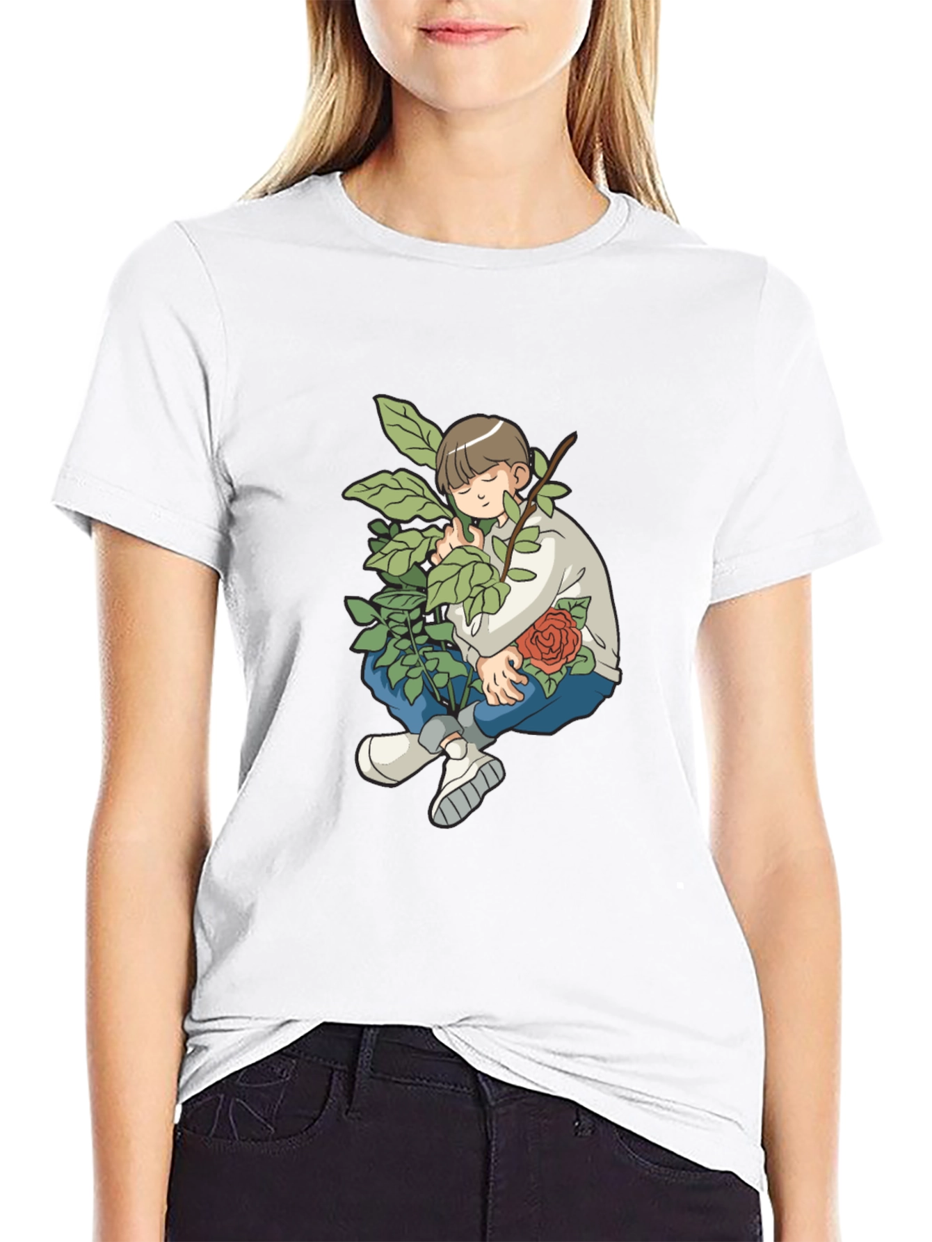 Boy With Rose Graphic Black T-Shirt