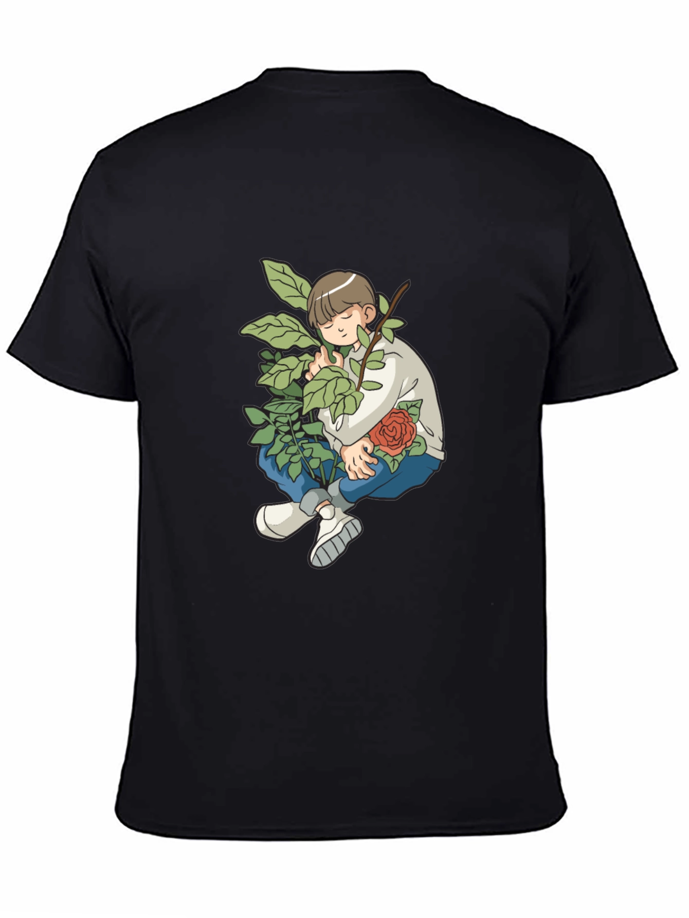 Boy With Rose Graphic Black T-Shirt