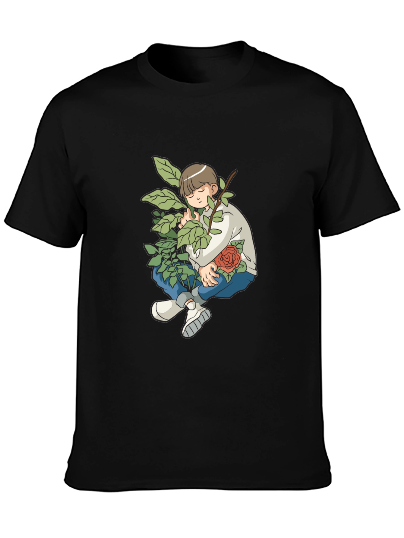 Boy With Rose Graphic Black T-Shirt