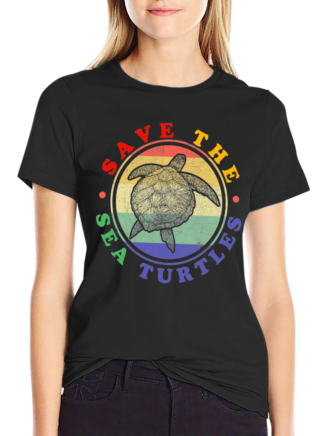 Save the Sea Turtles Graphic Tee - Black