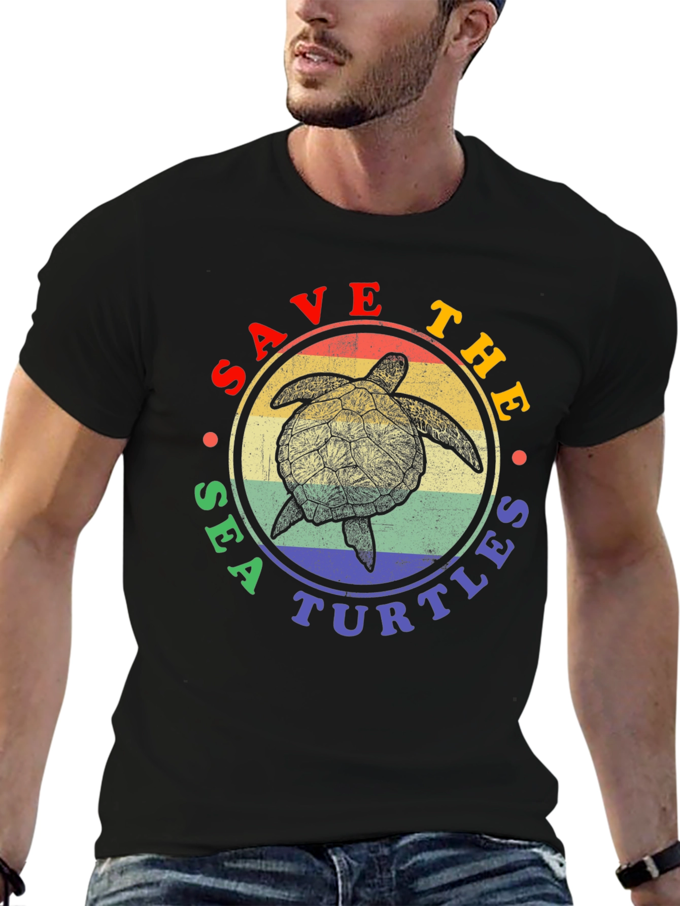Save the Sea Turtles Graphic Tee - Black