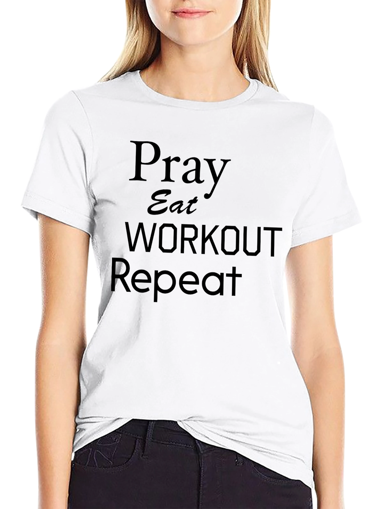 Pray Eat Workout Repeat Black T-Shirt