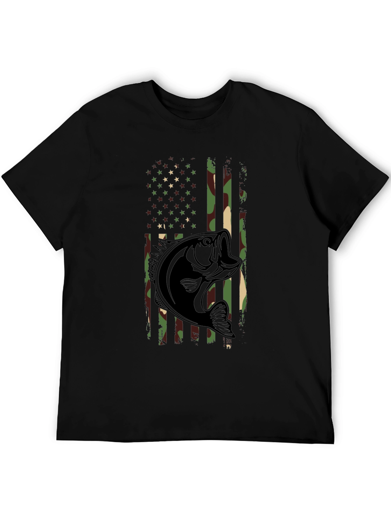 Camouflage American Flag Bass Fishing T-Shirt