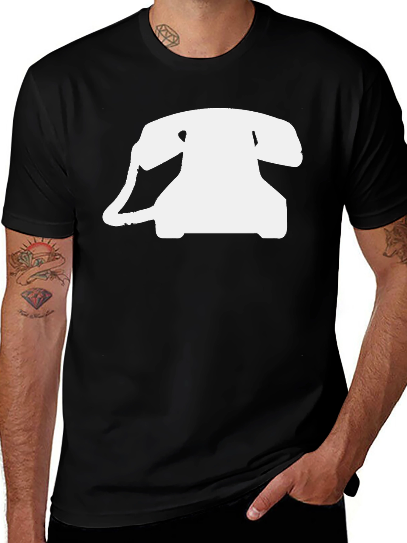 Retro Rotary Phone Graphic Tee - Black