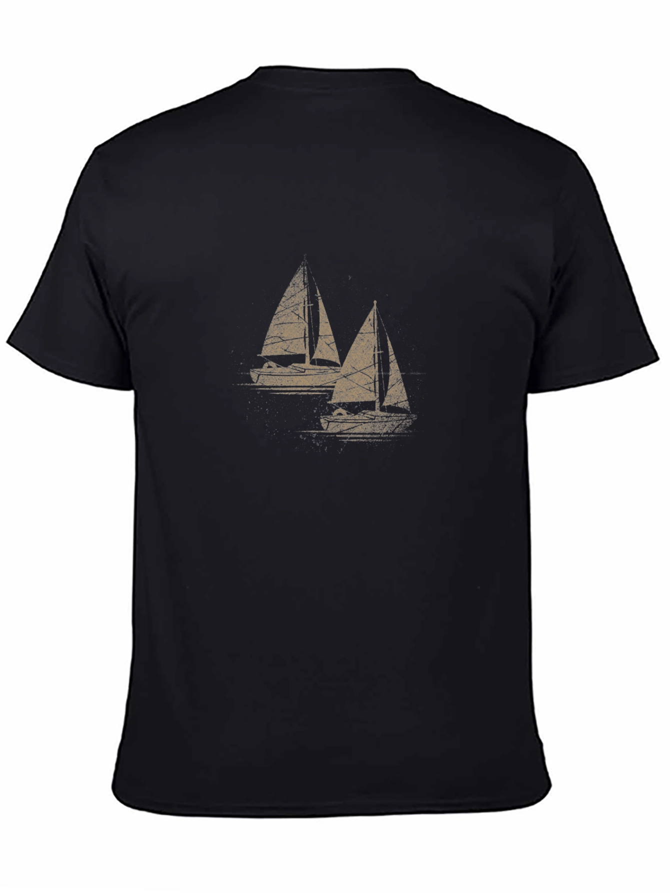 Sailboat Graphic Tee - Mens Black Cotton T-Shirt