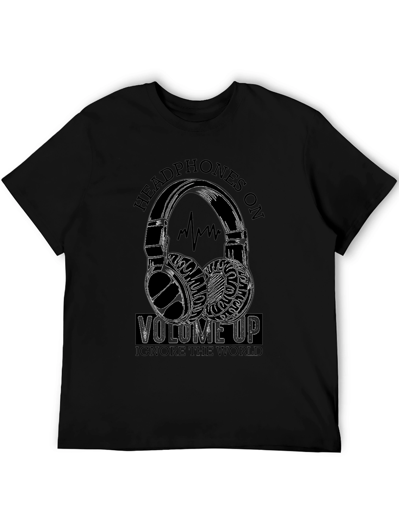 Headphones On Volume Up Black T-Shirt