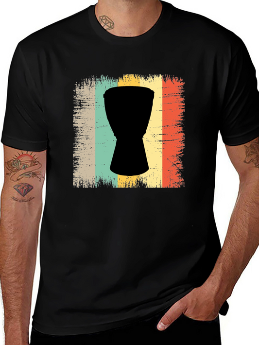 Retro Drum Graphic Tee - Vintage Style Djembe Shirt
