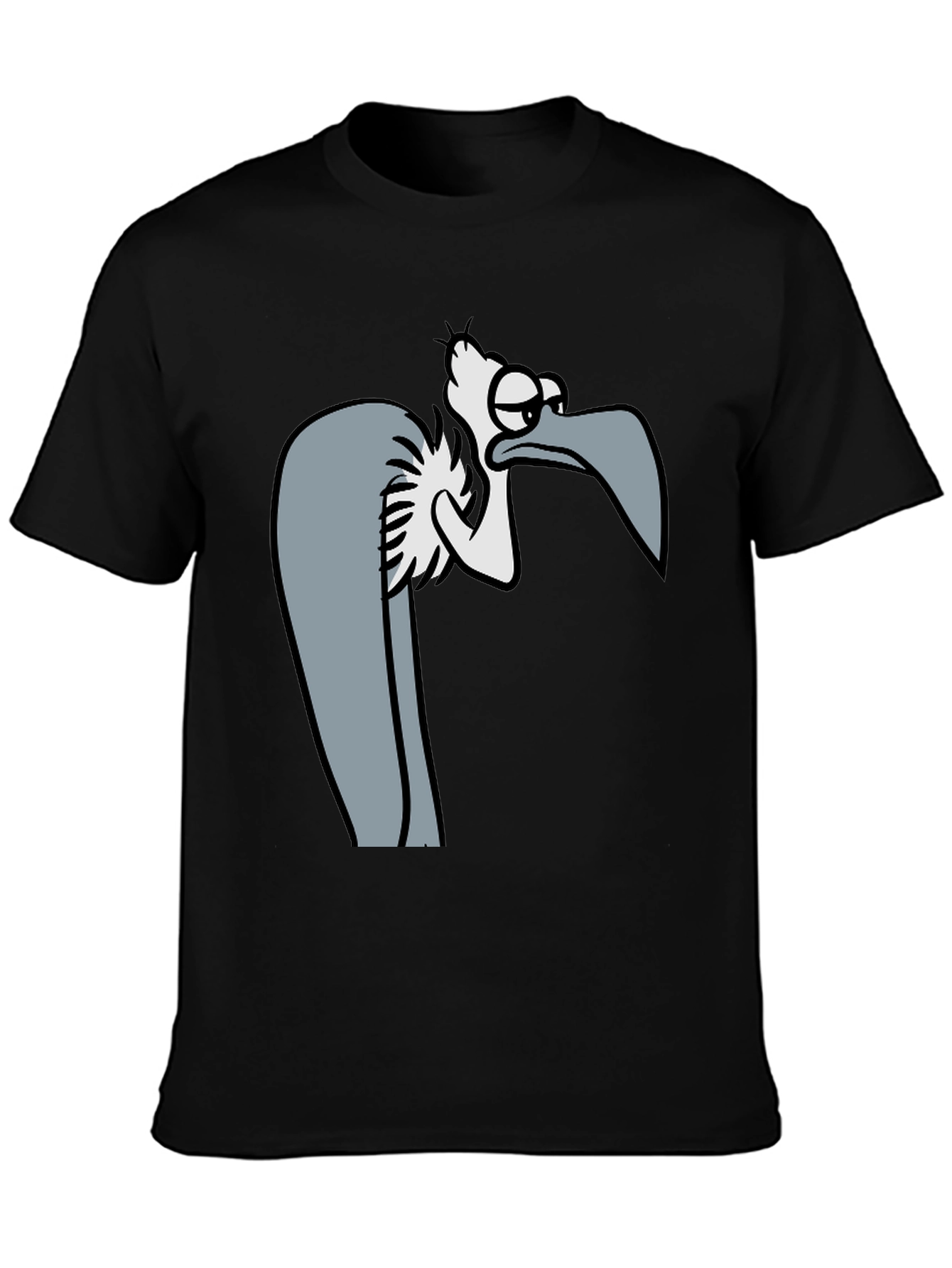 Funny Cartoon Vulture Graphic Black T-Shirt